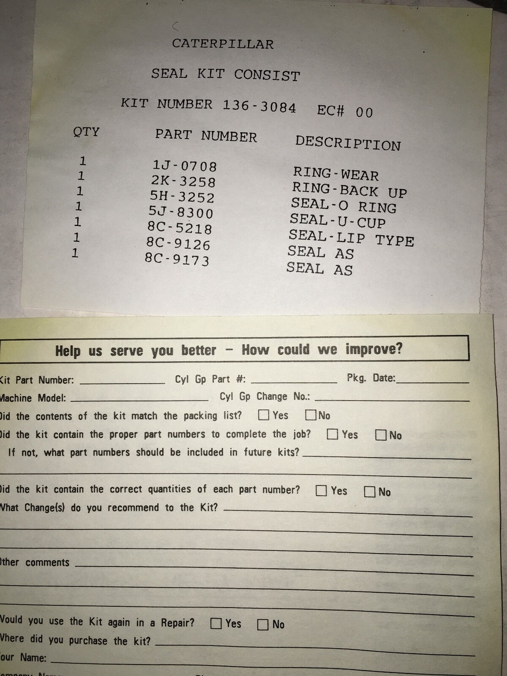 Genuine OEM Hydraulic Cylinder Seal Kit for Caterpillar | Part 136-3084