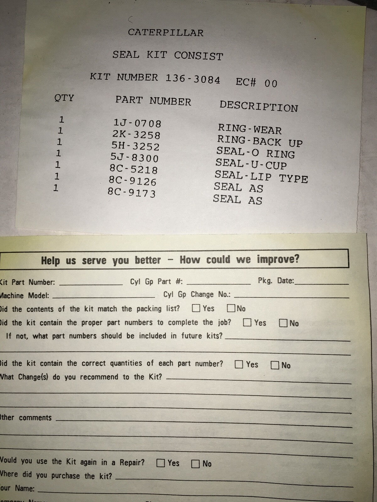Genuine OEM Hydraulic Cylinder Seal Kit for Caterpillar | Part 136-3084
