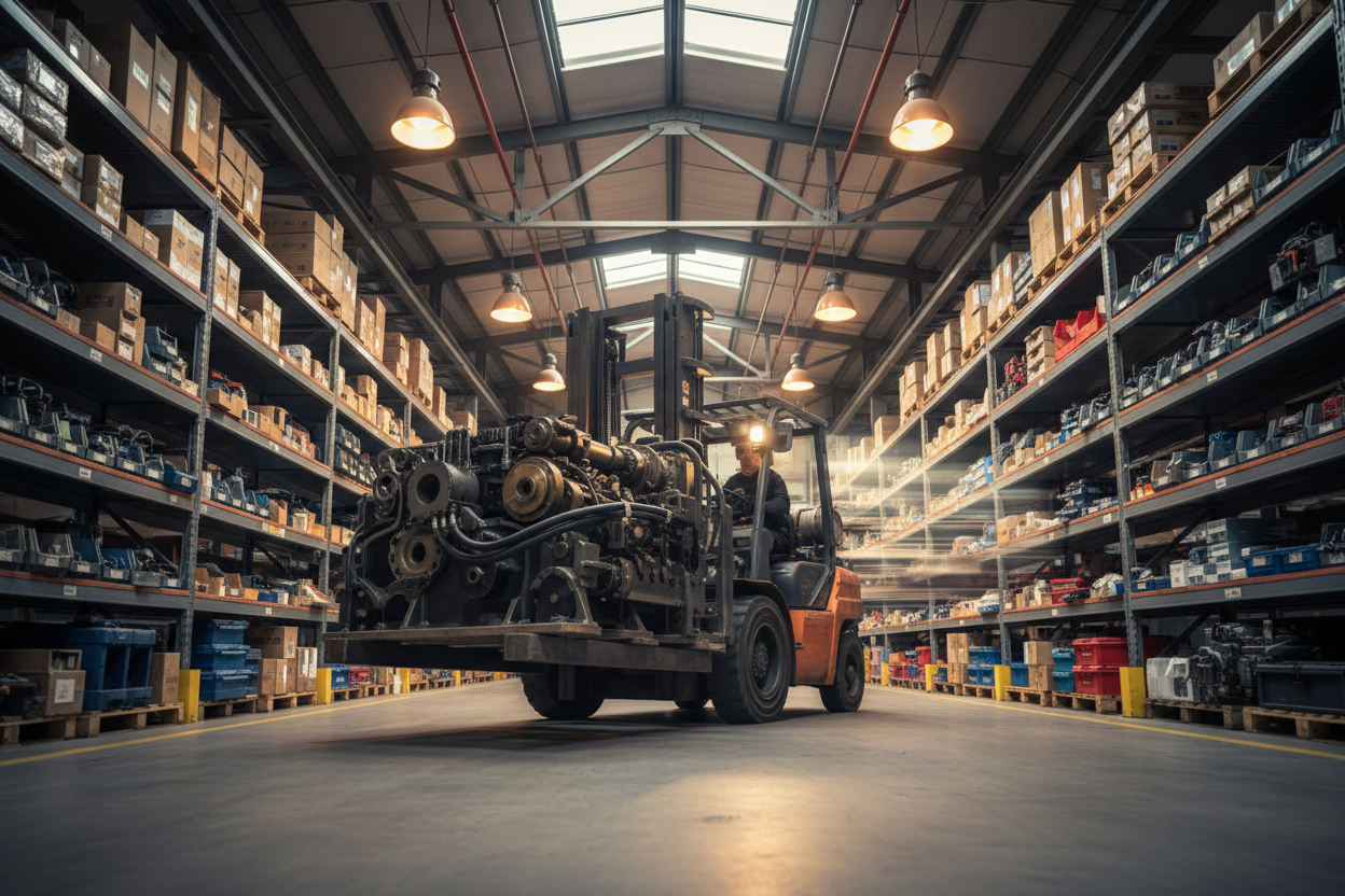 Forklift in warehouse